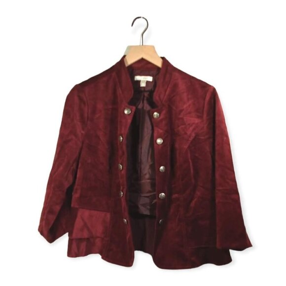 Roz & Ali Burgundy Corduroy Faux Button Jacket Size M - Picture 1 of 4